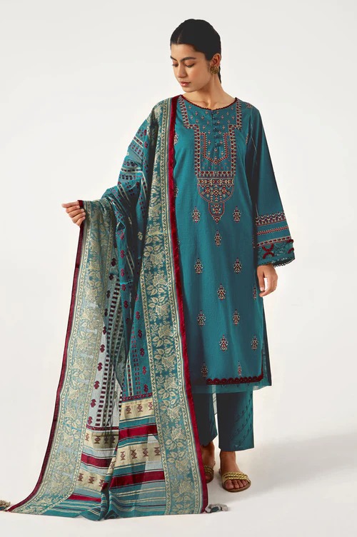 Unstitched 3 Piece Textured Slub with Yarn Dyed Jacquard Suit